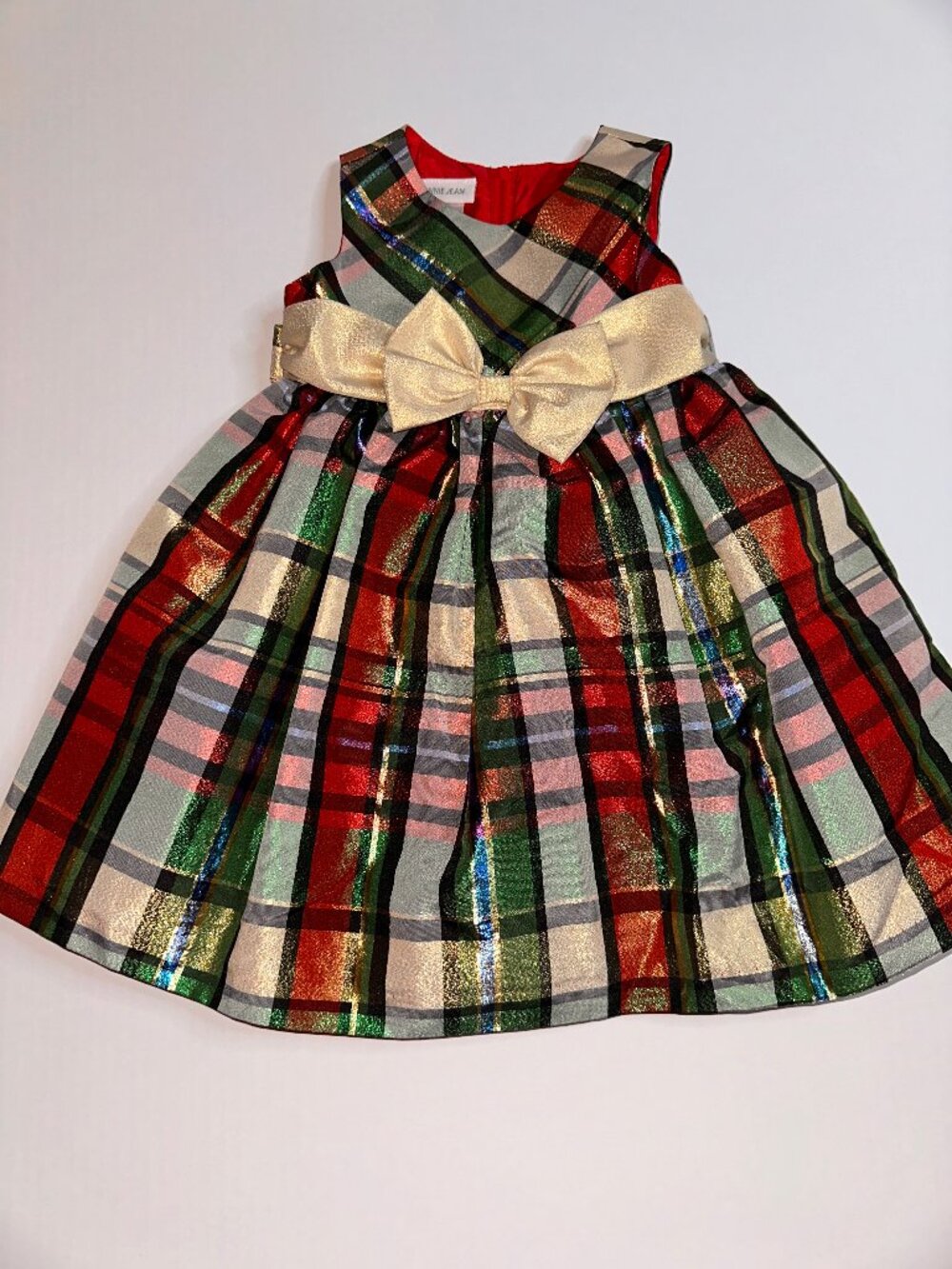 Bonnie Jean Girls 2T Christmas Holiday Plaid with Gold Red Dress Metallic #686
